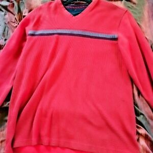 Arrow Men's V-Neck Sweater in Red with Black Stripe